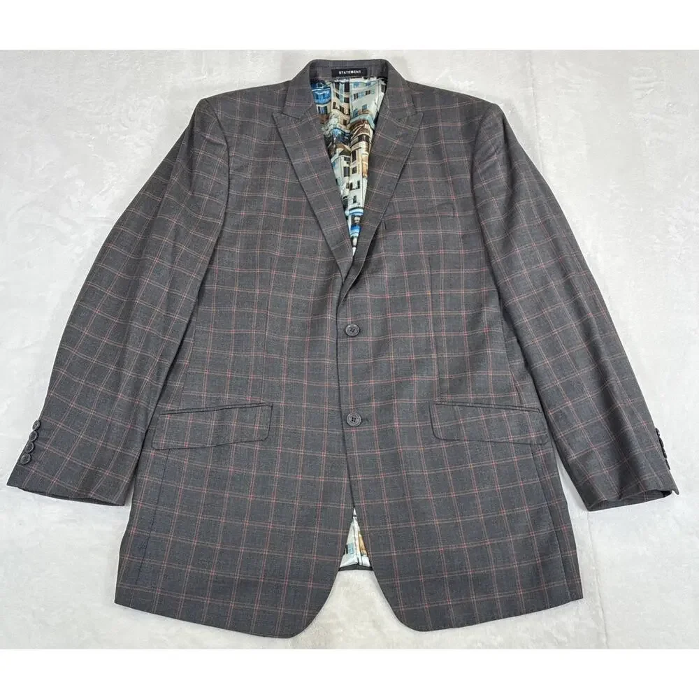 Statement Italy Super 150's Men's 2 PC Striped Pattern Gray Suit Size 42L x 36L